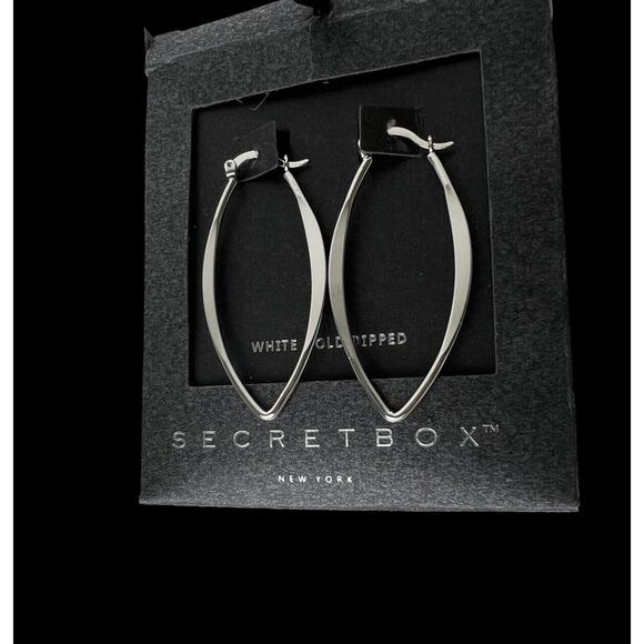 Earrings Secret Box New York White Gold Dipped Pointed Oval Drop Dangle Latch - Picture 4 of 12